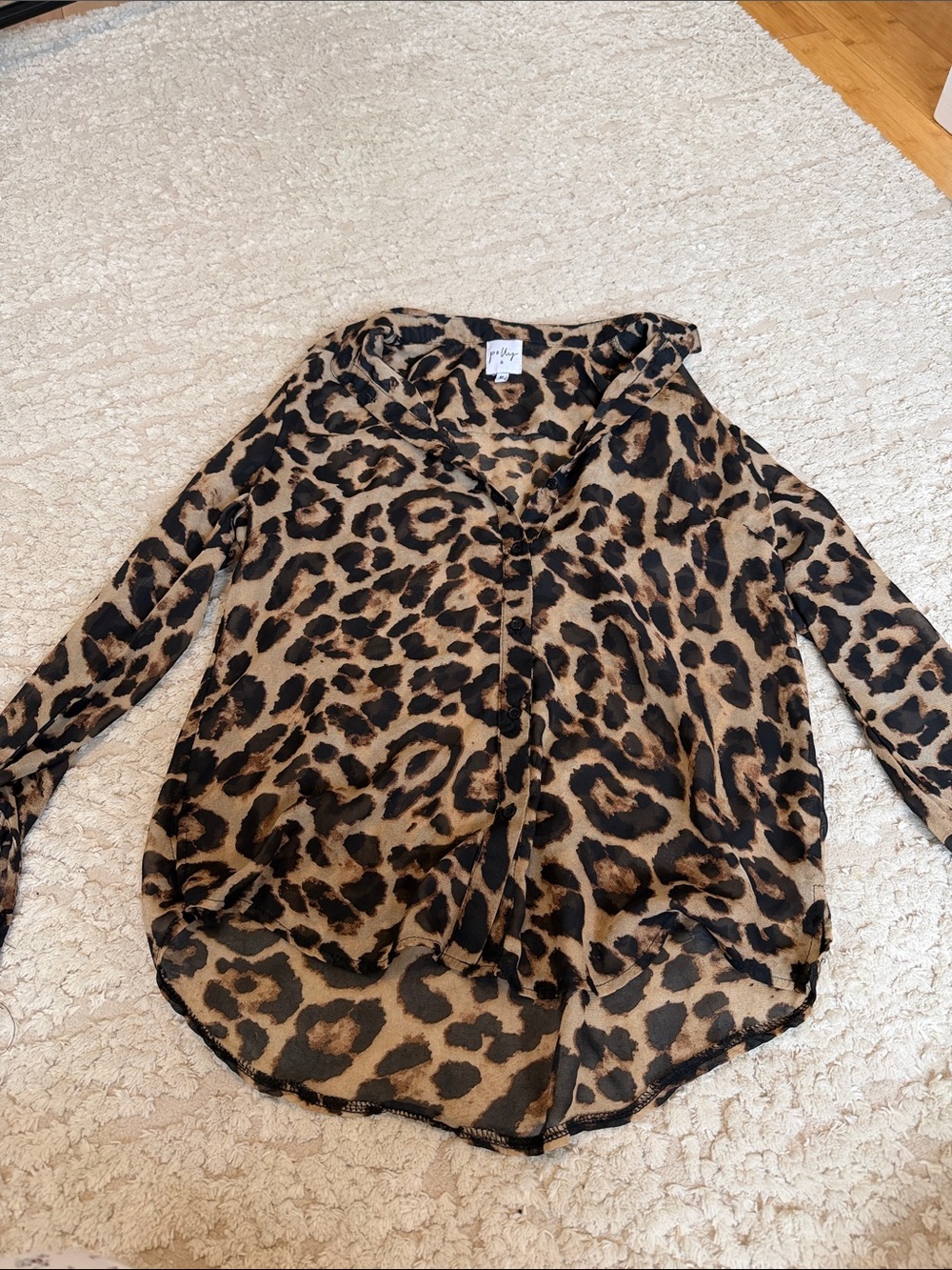 Leopard Print Sheer Button-Front Blouse - Brown